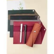 Estojo de lápis PU simples cor sólida bolsa de armazenamento de pincel de maquiagem 6 peças estojo de lápis ecologicamen