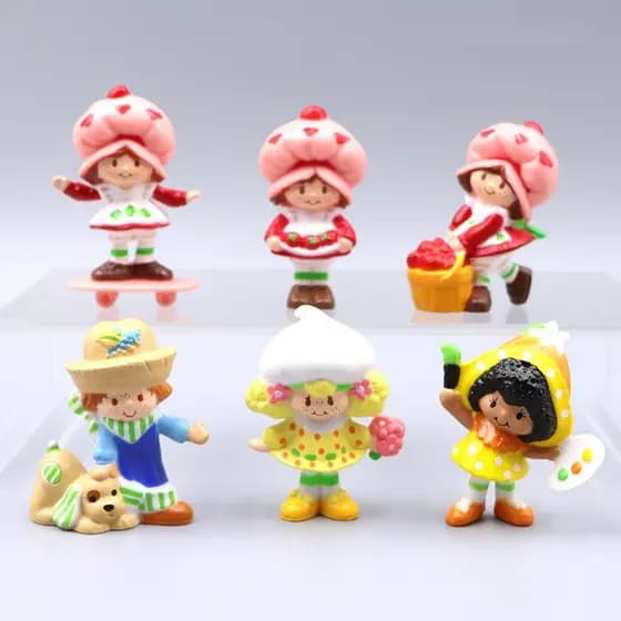 6 Pçs/Set 5-6cm Dos Desenhos Animados Bonito Kawaii Morango Menina Ponto Boneca DIY Decoração Do Carro Coleção PVC Figur