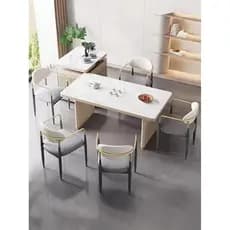 Mesa de ilha Mesa de jantar Mesa de chá doméstica integrada Mesa de jantar retrátil Moderna e simples Sala de estar Slat
