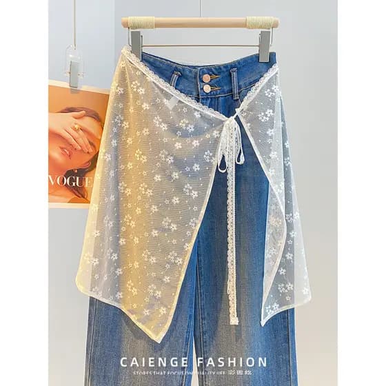 Renda branca em camadas saia cortina feminina exterior Wear primavera verão meia saia capa saia avental gaze saia Hip-co