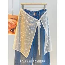 Renda branca em camadas saia cortina feminina exterior Wear primavera verão meia saia capa saia avental gaze saia Hip-co