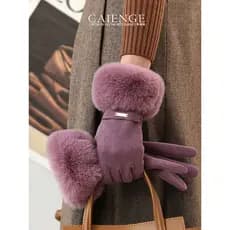 Luvas macias de alta qualidade inverno feminino forro de lã quente engrossado dedo aberto inverno ciclismo condução frio
