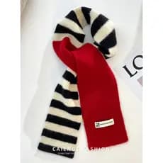 Vermelho Hit preto branco listras absolutamente branco lã quente pequeno cachecol decoração 2024 outono inverno estudant