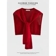 Influenciador de malha oco xale feminino início da primavera combinando saia atada camisa decoração colete exterior jogo