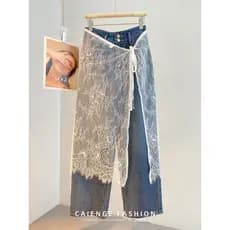 Cortina de bunda de renda em camadas feminina primavera verão novo estilo coreano nicho Design saia mais magro olhar est