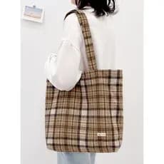 Bolsa de lona feminina 2026 novo estilo bolsa de ombro de lã de grande capacidade estudante bolsa de pano portátil traba
