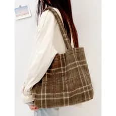 Bolsa de lona feminina 2025 novo estilo outono inverno grande capacidade bolsa de ombro de lã portátil bolsa de pano tra