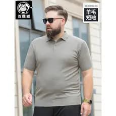 Baisheng Fox Plus Fat Plus Malhas Masculinas Outono Inverno Lapela Meia Manga Cor Sólida Lã Misturada Gordura Curta @-