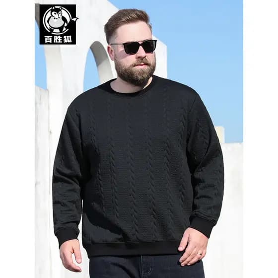 Baishenghu moletom masculino Plus Size 2026 primavera outono Casual solto torção textura em torno do pescoço caído manga