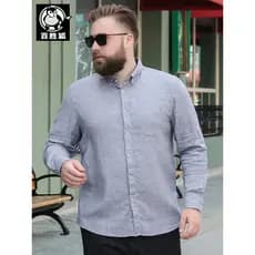 Baisheng Fox Plus Size Roupas Masculinas de Meia-idade Primavera Outono Camisa de Linho de Algodão de Manga Comprida Sol