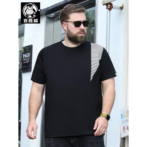 Baishenghu camiseta masculina de manga curta plus Size 2026 verão pessoas gordas mais gordura solta Casual onda listrada
