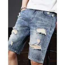 Verão fino rasgado Denim Shorts masculino Casual calças médias calças de rua na moda exterior wear calças masculinas ver