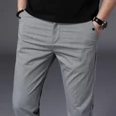 Verão estilo fino solto calças de seda gelo calças masculinas estilo verão pai primavera outono estilo de meia-idade cal