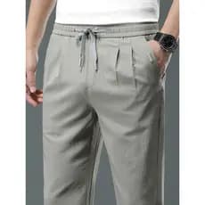 Verão estilo fino gelo seda linho algodão linho esportes calças casuais masculinas soltas cintura apertada cordão calças