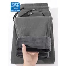 Zhenweisi LIFE Calças de lã reta masculinas de inverno espessadas calças masculinas de veludo quente calças casuais masc