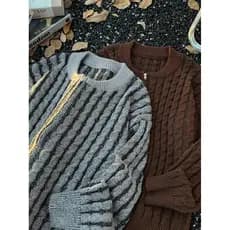 Listrado contraste cor torção malhas masculino outono Retro All-Match em torno do pescoço jaqueta americana Street Wear