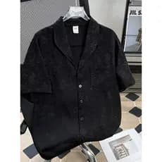 Estilo preguiçoso camisa Jacquard masculino feminino de manga curta nicho Design topo solto verão na moda rufião bonito