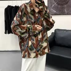 Retro estilo Hong Kong cor camisa masculina primavera outono estilo ins na moda nicho Design sentir bonito solto camisa