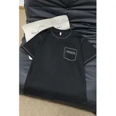 Camiseta masculina de manga curta americana High Street Design sentido linha aberta bolso falso topo verão solto na moda