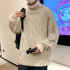 Suéter de gola alta estilo Hong Kong masculino outono inverno engrossado cor sólida malhas versão coreana ins na moda so