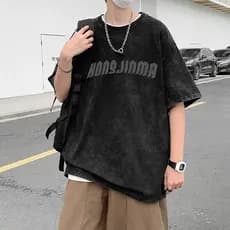 Camiseta de manga curta desgastada lavada pesada ins High street Tie-Dye impresso topo verão street Wear solto meia mang