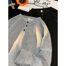 Henry colarinho de manga comprida camiseta masculina outono High-End sentimento cleanfit solto topo americano Street Wea