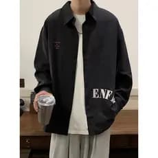 Carta impressa camisa de manga comprida masculina Street Wear americano Retro jaqueta Casual outono rufião bonito solto