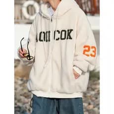 Jaqueta acolchoada de lã de cordeiro masculina inverno Street Wear cleanfit forro de lã engrossado com capuz acolchoado