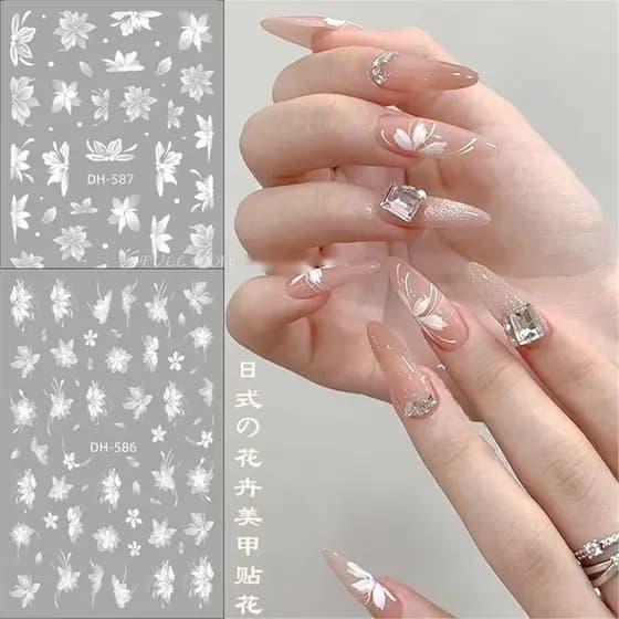Influenciador novo estilo branco flor de gelo camélia Manicure adesivo de venda quente adesivo Floral pequeno padrão ade
