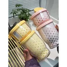 Copo de frutas sobreposto portátil com garfo salada copo prático dupla camada drenável copo de manutenção fresca piqueni