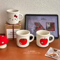 Copo de cerâmica de maçã de tomate estilo ins caneca bonito dos desenhos animados kt copo de leite copo de café de alto 