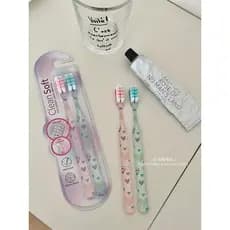 Ins estilo coreano 2 peças amor escova de dentes cerdas macias proteção de goma cabeça larga escova de dentes de limpeza