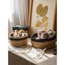 Juhan corda de algodão tecido cesta de armazenamento cesta de flores decoração palha tecido conjunto de flores pote lanc