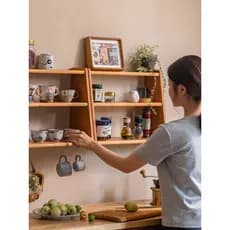 Prateleira multicamadas de madeira maciça, suporte de parede para copos de mesa, xícara de café, copo de água, conjunto