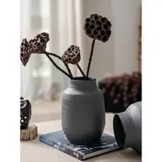 Juhan vaso de cerâmica retrô angustiado, vaso de flores feito à mão, cerâmica antiga, arranjo de flores, vaso de cerâmic