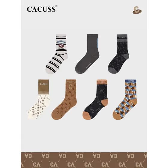 CACUSS Meias Senhoras Meias Tubo Médio Americano Retro Bota Meias Carta Listras Cor Combinando Alta Elástica Meias Japon