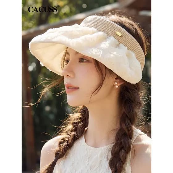 CACUSS Chapéu superior oco de aba grande feminino verão renda concha chapéu ao ar livre praia chapéu de sol elegante cha