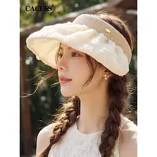 CACUSS Chapéu superior oco de aba grande feminino verão renda concha chapéu ao ar livre praia chapéu de sol elegante cha