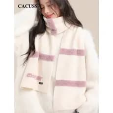 CACUSS cachecol outono inverno senhoras versão coreana costura listrado Mohair contraste cor macio ceroso babador manter