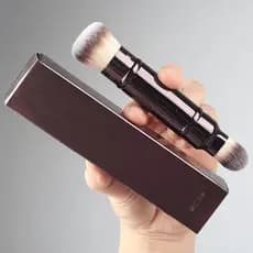 Estoque pronto!Pincel de maquiagem Facial de duas cabeças com tampa, pincel de base, Blush, fixação, cerdas macias, port