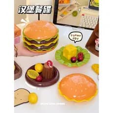 Bonito hambúrguer prato de frutas utensílios de mesa do agregado familiar prato cuspe osso borboleta crianças mesa janta