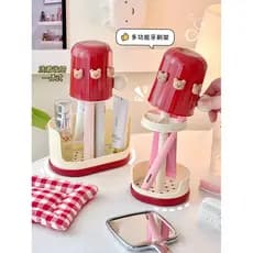 Simples vermelho branco contraste cor copo de dente rack de armazenamento toalete dreno escova de dentes elétrica rack d