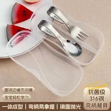 Colher para bebê de qualidade alimentar 316, alça curva de aço inoxidável, lingote, colher, garfo, utensílios de mesa pa