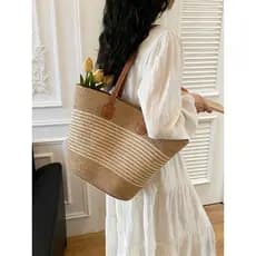 Bolsa Tote de palha estilo férias, bolsa de praia de grande capacidade, bolsa de ombro Fashion, bolsa de trabalho para a
