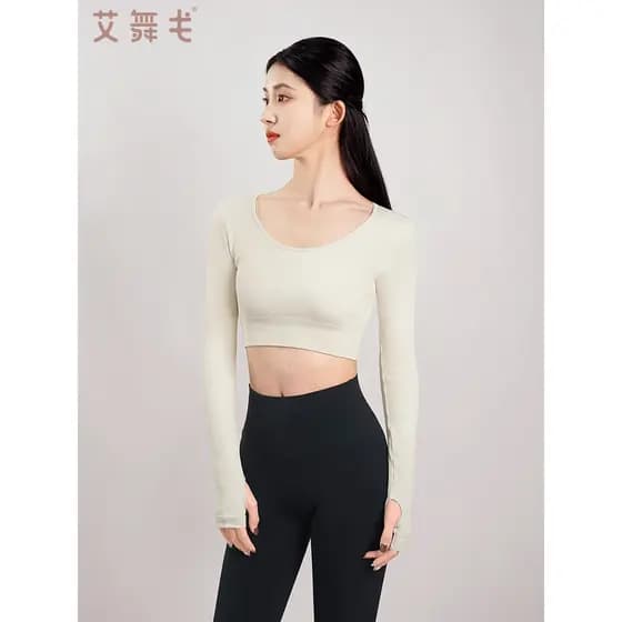 2024 novo estilo Yoga topo feminino de manga comprida mais magro olhar dança esportes correndo treinamento roupas de Fit