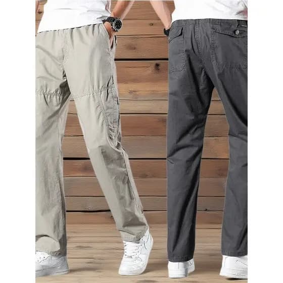 Primavera outono verão fino Multi-bolso macacão calças compridas de meia-idade masculino tamanho grande Casual algodão s