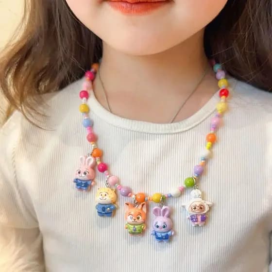Crianças dos desenhos animados colorido frisado colar louco zoológico pingente menina princesa estilo bonito jóias