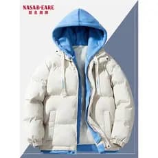 NASAB-EARE Jaqueta com capuz outono inverno casal jaqueta acolchoada jaqueta acolchoada masculina jaqueta de pão falsa d