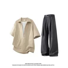 NASAB-EARE Conjunto de camisa falsa de duas peças com decote em v de manga curta para meninos, verão, pessoas, camisa co
