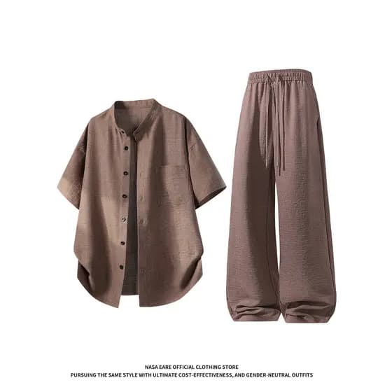 NASAB-EARE Terno de verão japonês retrô camisa de manga curta masculina feminina estilo Hong Kong Casual camisa de manga